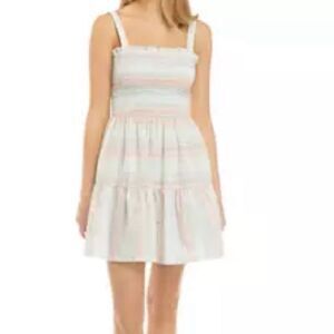 New! Speechless Junior's Smock Top Baby Doll Dress White/Stropped Sz Large